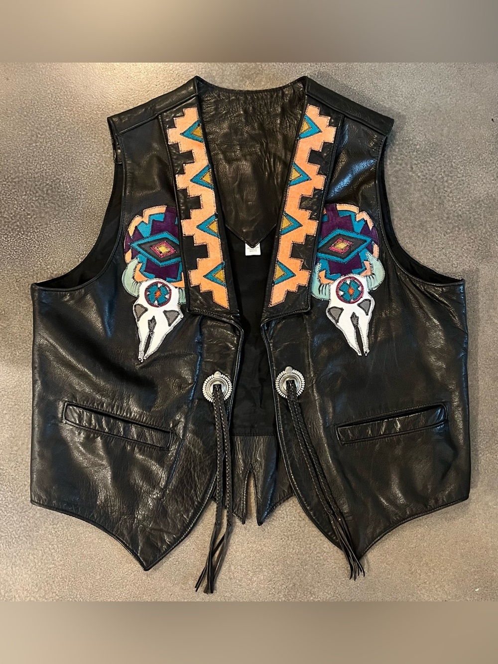 Arturo Vintage Leather Vest with Southwestern Detail